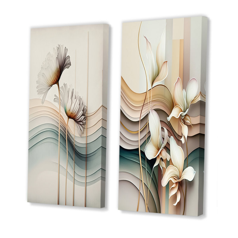 «White Gerber Flowers Hyperrealistic», 2 pièces sur toile, Toile tendue, H 20 po x l 24 po