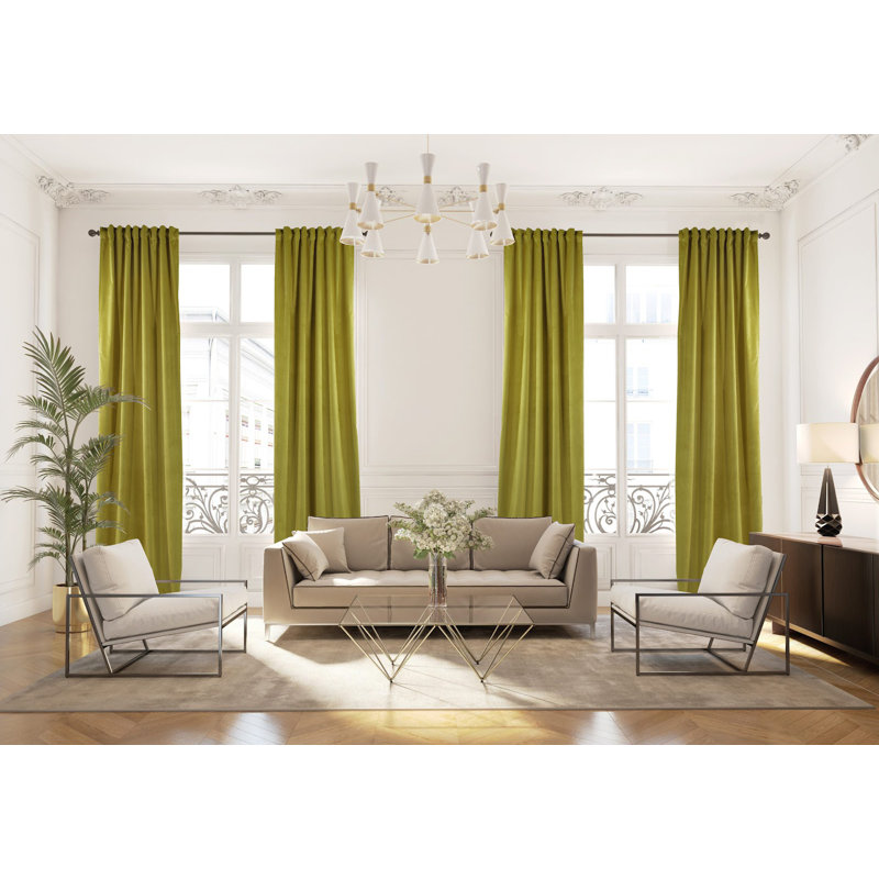 Rideau simple extra long et extra large en velours mat luxueux, 64 lime, L 52 po x L 72 po