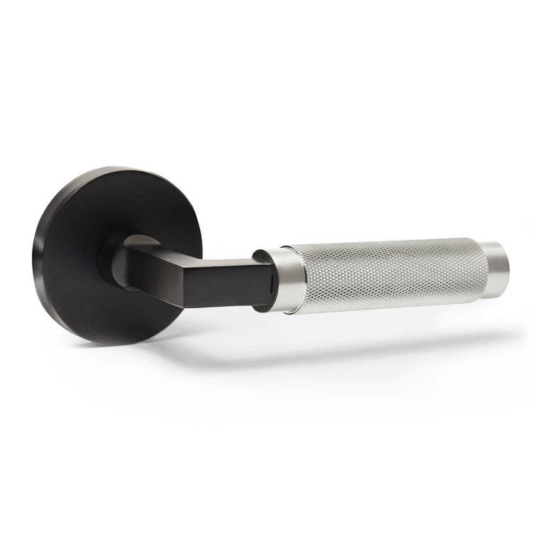 Barcelona Solid Matte Black Door Lever with Satin Silver Knurled Handle