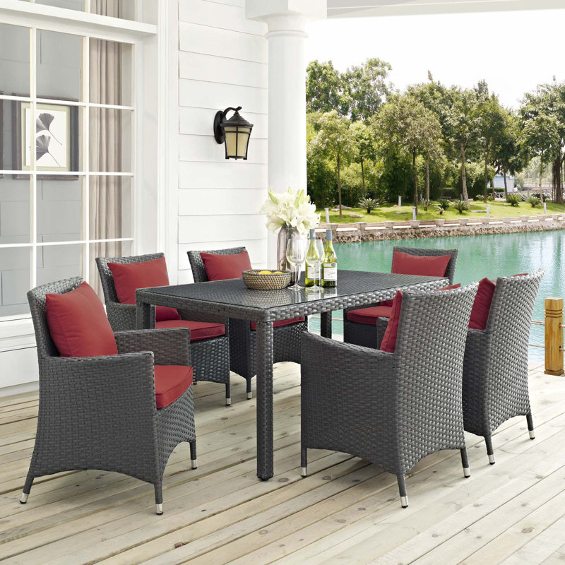 Ensemble repas d'extérieur Sunbrella 7 pièces Stopover, Toile Sunbrella® rouge Jockey, 29,5" H x 59" lx 39,5" D