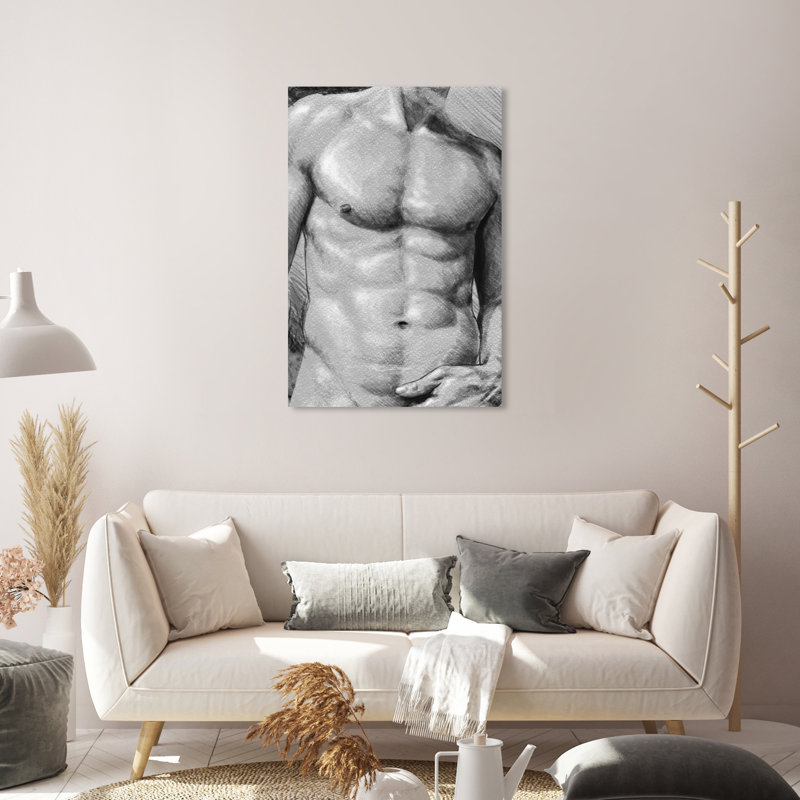 Torse mâle en gris - impression, Toile tendue, H 30 po x l 20 po x P 1,5 po