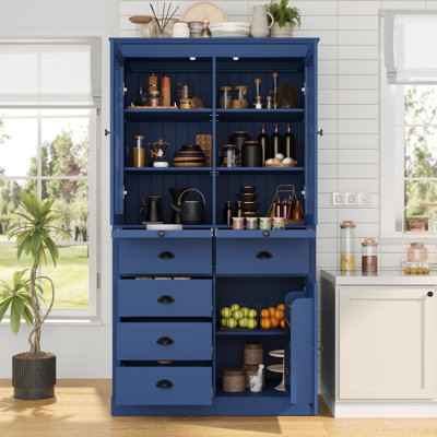 Armoire de rangement en bois avec portes en verre, bleu