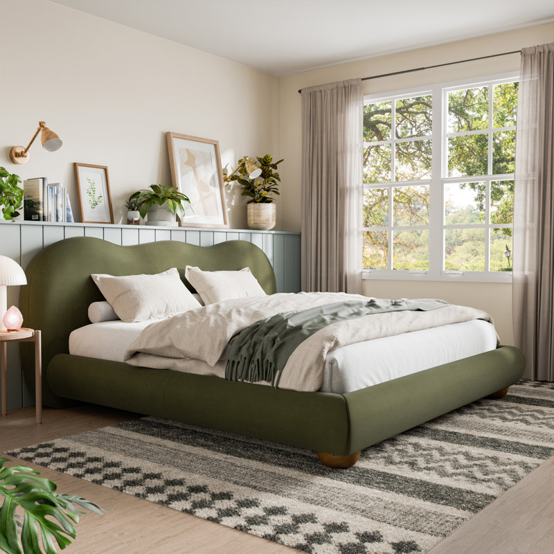 Mirelle Camel Headboard Platform Bed, King, Green