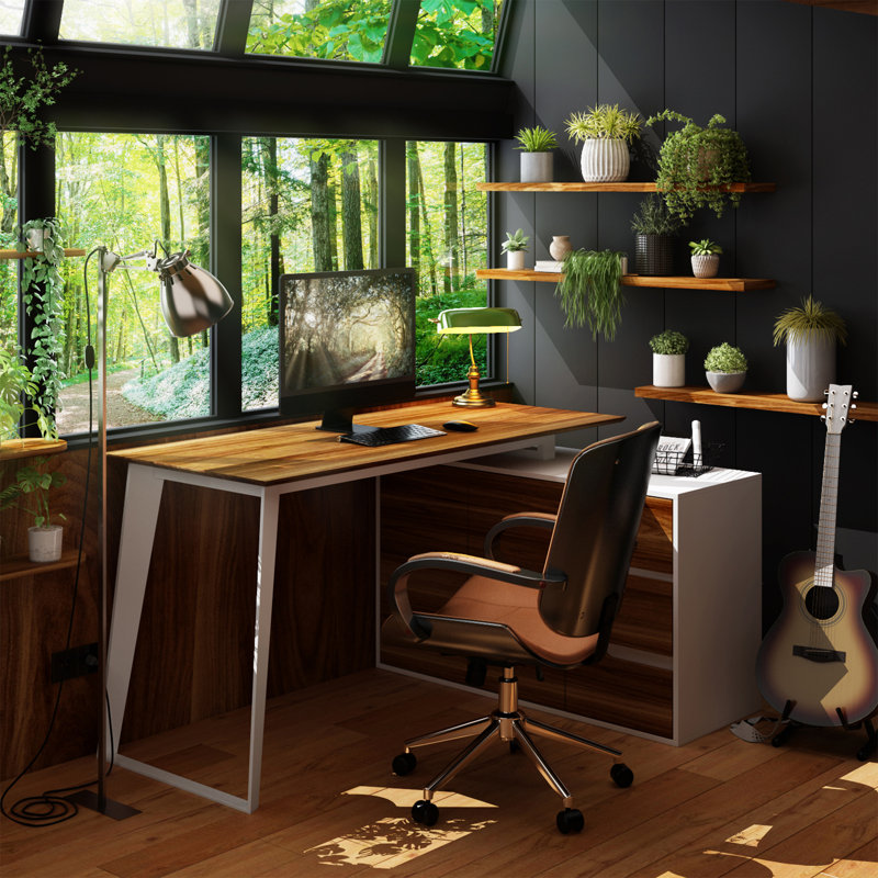 54.3 '' W L-Shaped Computer Desk With 40 '' W Little Bookcase, White