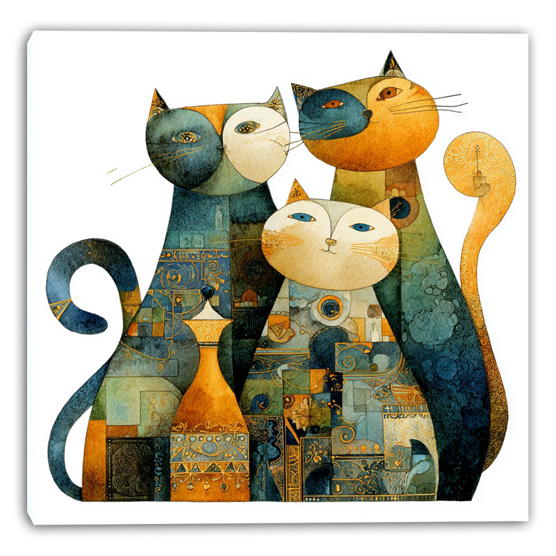 «Geometric Cat Trio», art mural sur toile tendue