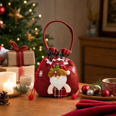Décorations de Noël, sacs-cadeaux de Noël réutilisables à cordon avec poignée, motif Père Noël, bonhomme de neige, ours et renne, pour emballer les cadeaux des fêtes de Noël.