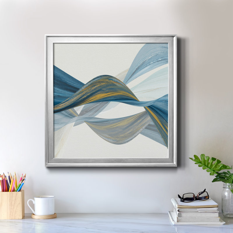 Changer les courants I - peinture sur toile encadrée, Encadrement argenté, H 17,5 po x l 17,5 po x P 1,5 po