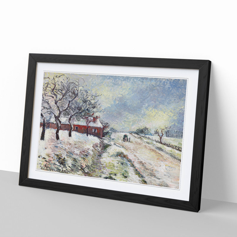 Snowy Road with House by Camille Pissarro - Picture Frame Painting, 48cm H x 65cm W x 2cm D, Black Framed