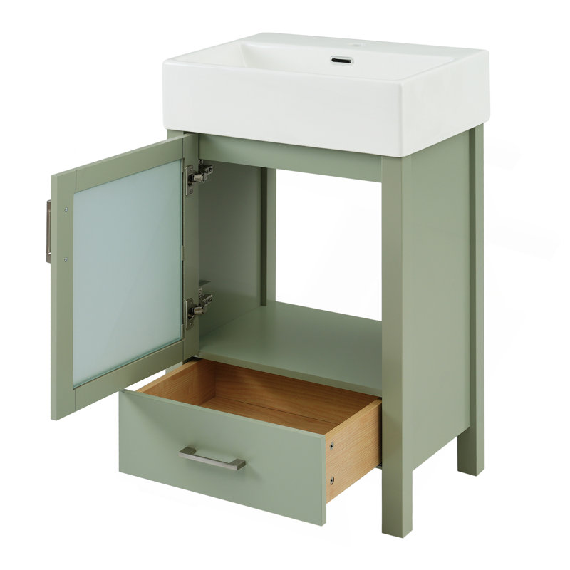Meuble-lavabo avec lavabo en céramique et beaucoup de rangement - idéal pour les petites salles de bain, Vert