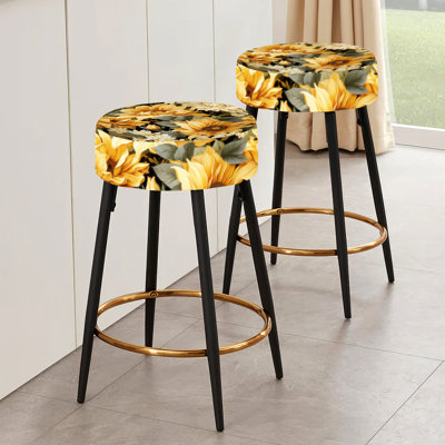 Rustic Yellow Sunflower Pattern - Floral Bar Stools Set Of 2