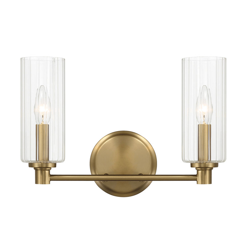 Meuble-lavabo double Regal avec verre côtelé transparent - laiton satiné