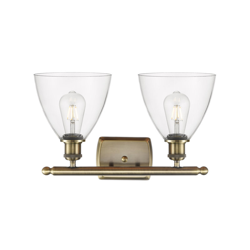 Éclairage pour meuble-lavabo 2 lumières Shauna, Laiton antique, Incandescent, Transparent