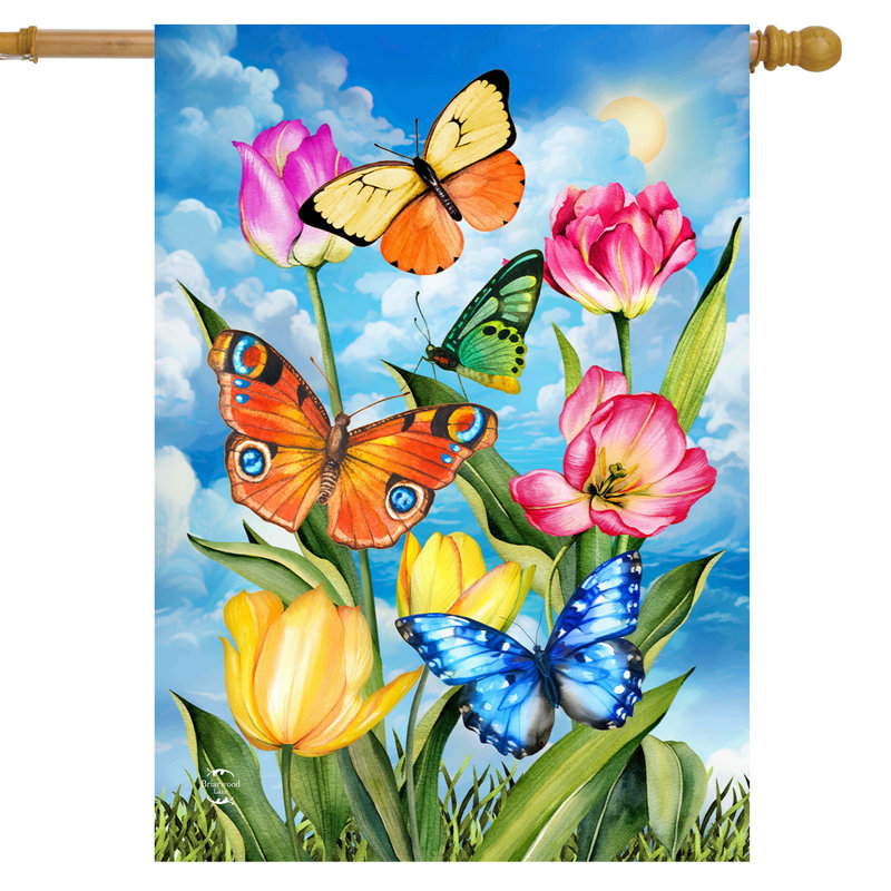 Drapeau de la maison des papillons Sunshine, Printemps jaune/vert
