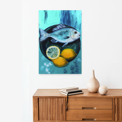 «Ocean's Citrus Feast», art moderne de paysage de poisson abstrait