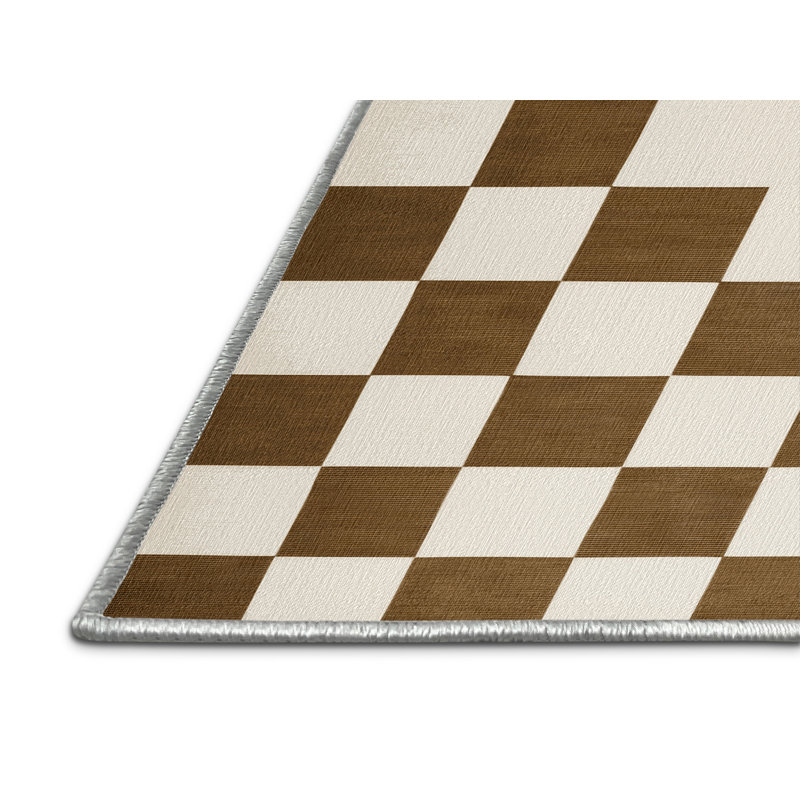 Tapis beige à carreaux lavable à la machine, Rectangle 2 pi x 3 pi