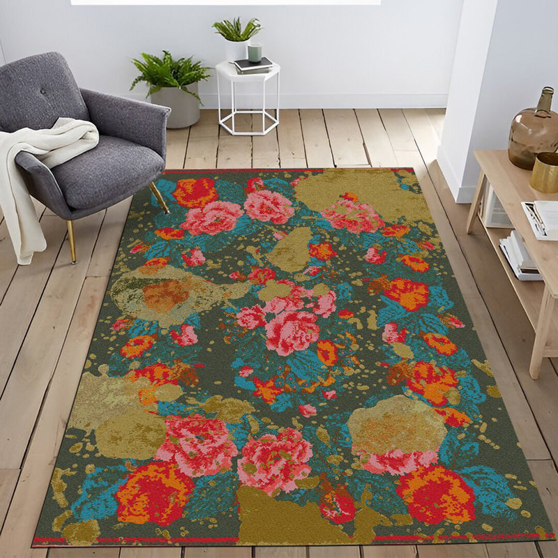 Multi-Colored Floral Rose Patterned Decorative Rug, Runner 3'9.81" x 6'6.74"