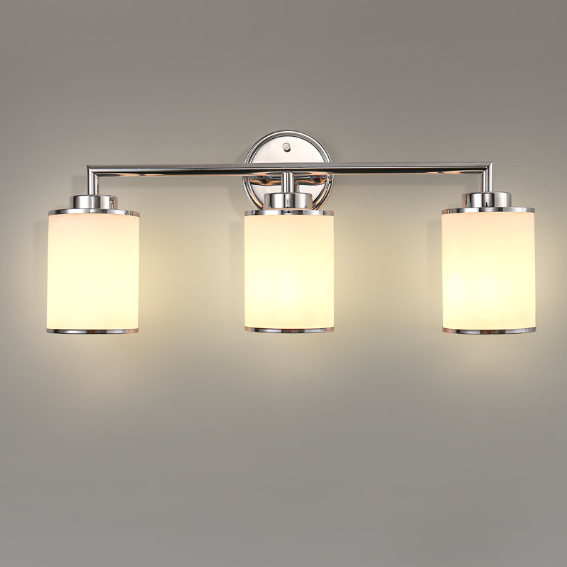 17 po Éclairage pour salle de bain 3 lumières chromées avec abat-jour en verre givré, applique murale moderne pour meuble-lavabo, miroir
