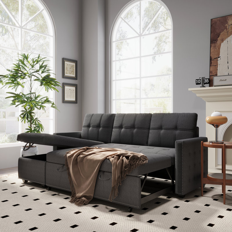 Carmyn 2 - Upholstered Sleeper Sofa, Dark Gray Velvet