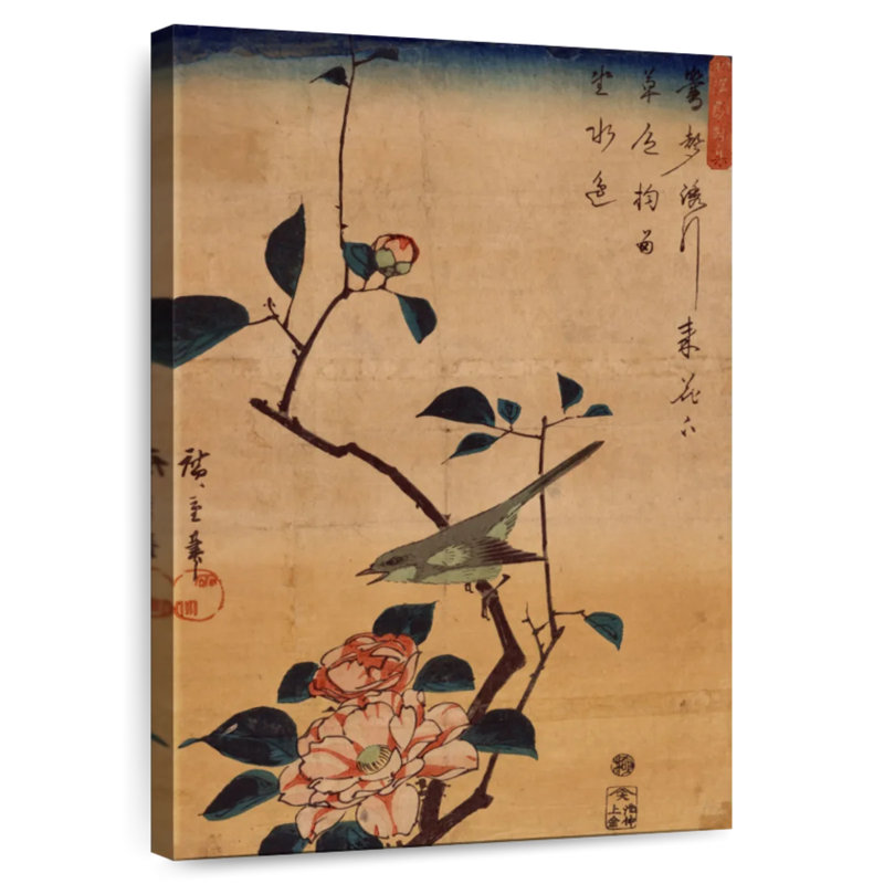 Brampt Ukiyo-E Camellia And Nightingale, 48" H x 32" W