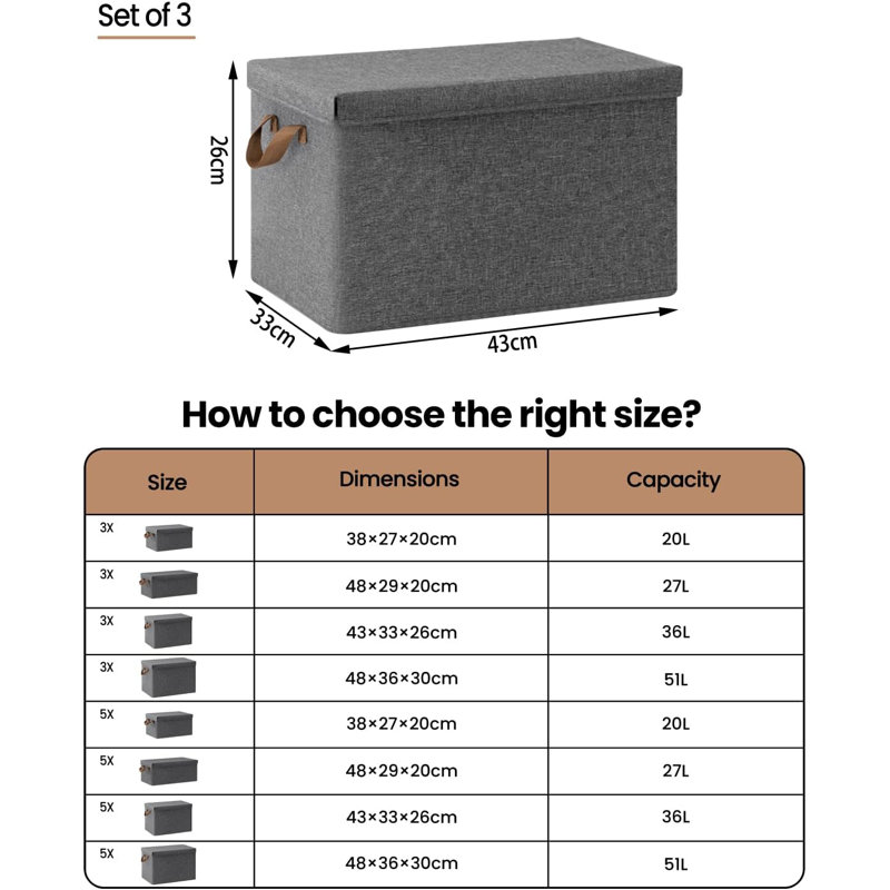 Fabric Crate, 36 L, 26cm H x 43cm W x 33cm D