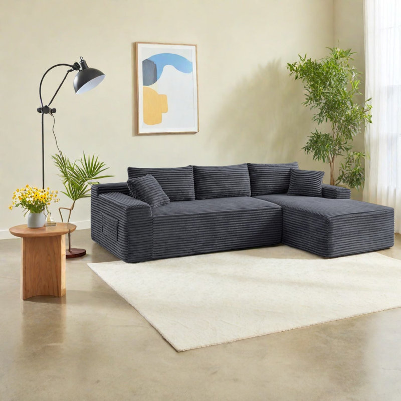 Compression Cloud Sectionals, Corduroy L Shape Modern Home Seating