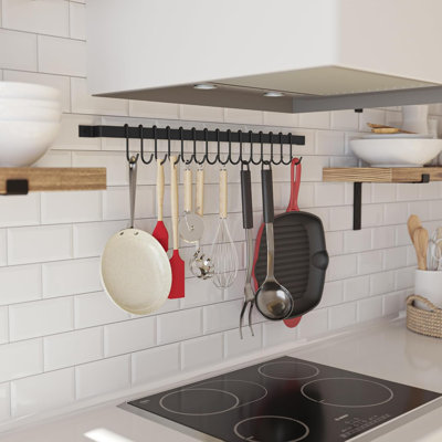30" Gourmet Kitchen Rail with 15 S Hooks for Hanging Kitchen Utensils Set