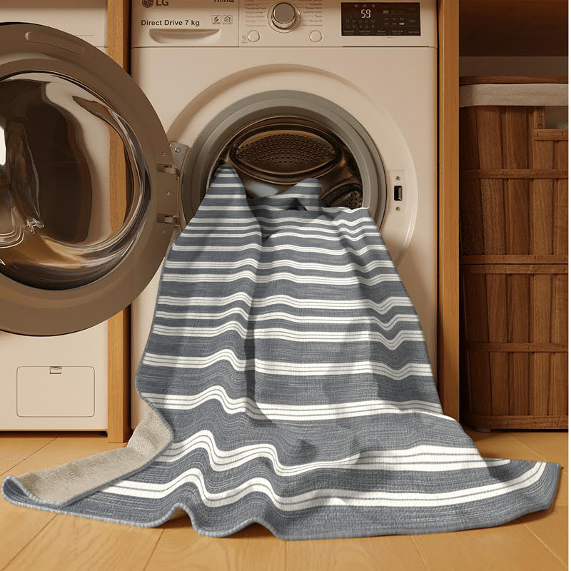 Tapis gris à rayures horizontales lavable à la machine, Carré 7 pi
