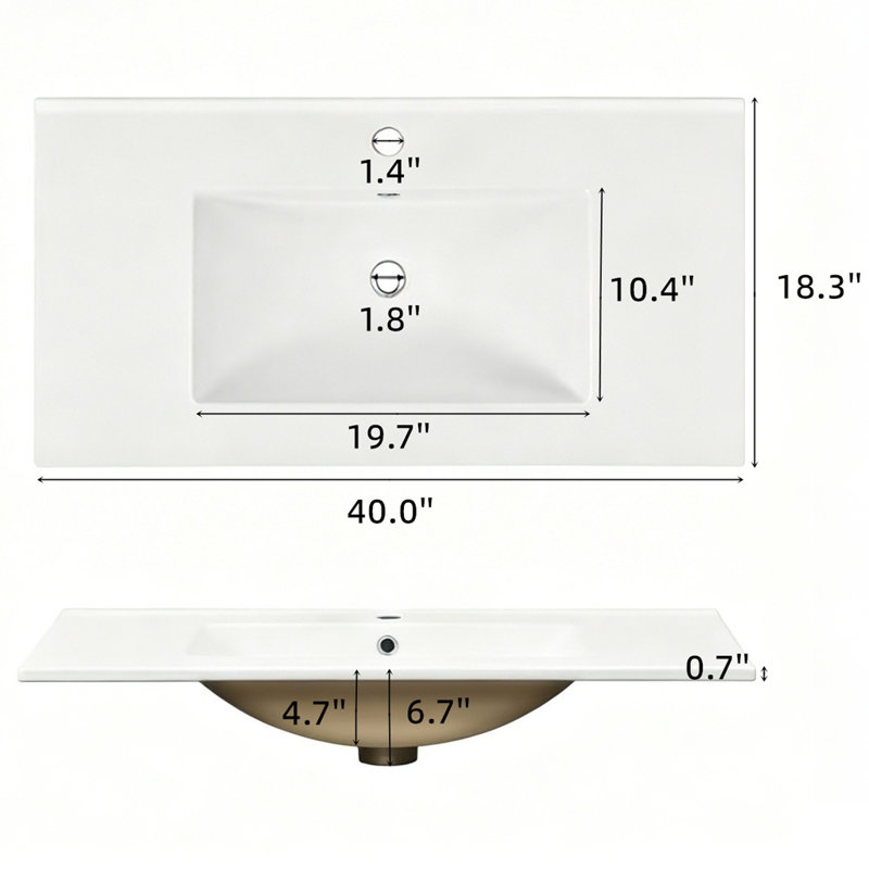Meuble-lavabo 42 po avec lavabo en céramique, White