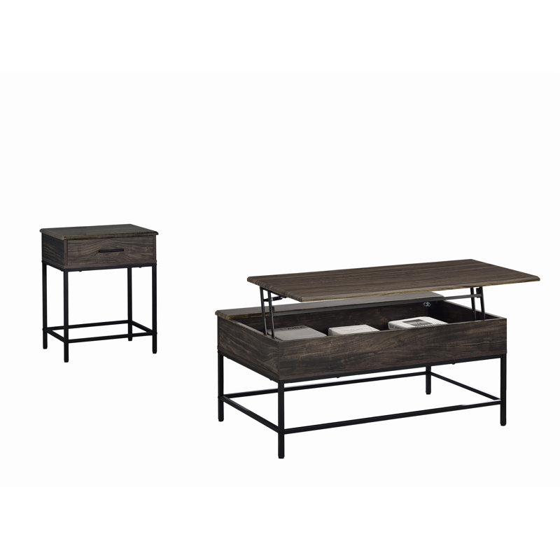 Adrainne Solid Wood Top End Table Set, 2