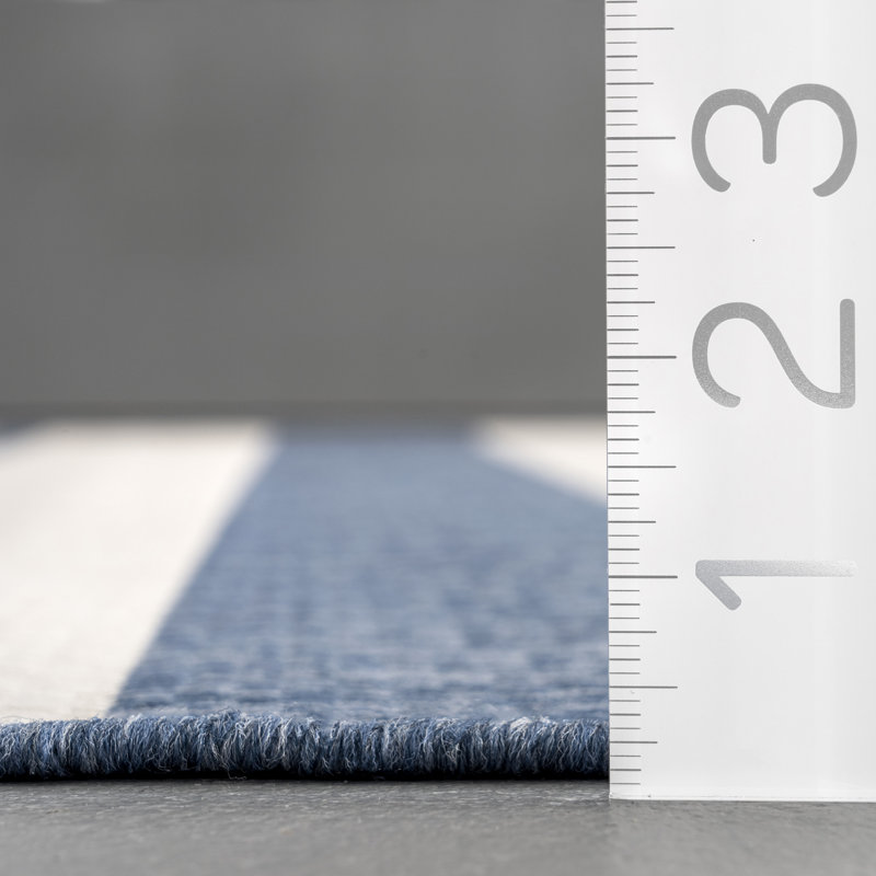 Soraya Power Loom Striped Blue Indoor/Outdoor Patio Rug, Rectangle 10' x 13'