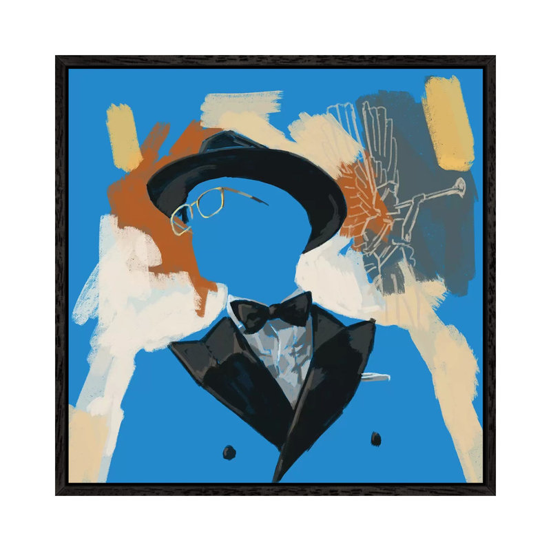 Operatic Blue - Painting on Canvas, Black Floater Framed, 45.72cm H x 45.72cm W x 3.81cm D