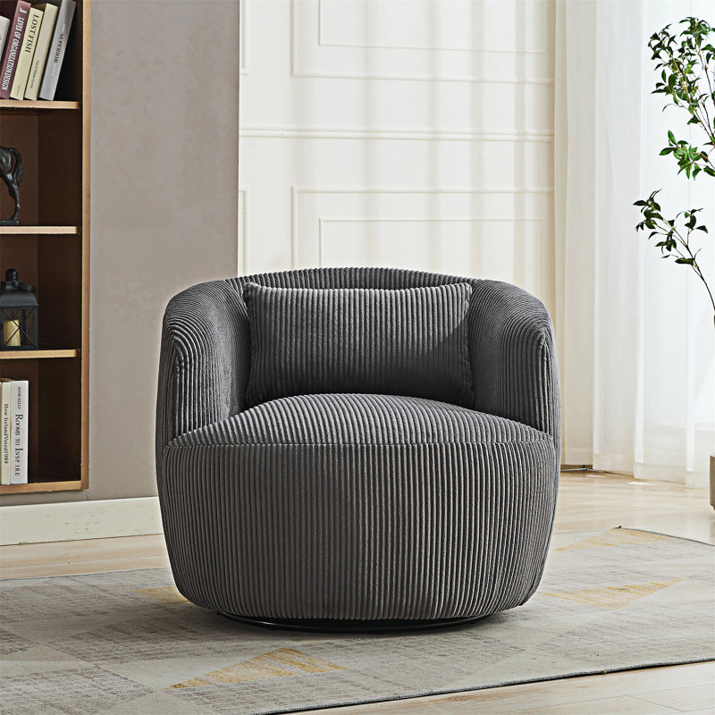 Upholstered Swivel Barrel Chair Accent Chair With Pillow, Charcoal