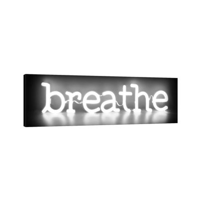 Neon Breathe Whiteon Black by Hailey Carr - Wrapped Canvas Print