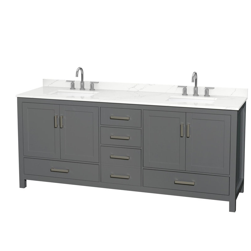 Sheffield 80" Freestanding Double Bathroom Vanity with Quartz Top, Dark Gray, Giotto Quartz