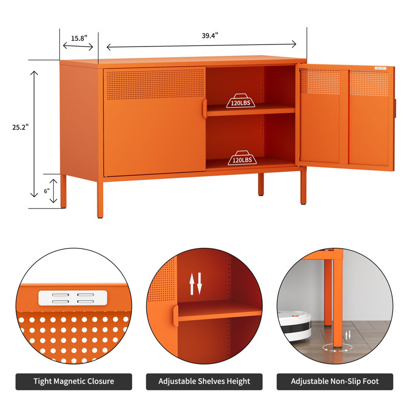 2 Door Metal Accent Cabinet, Orange