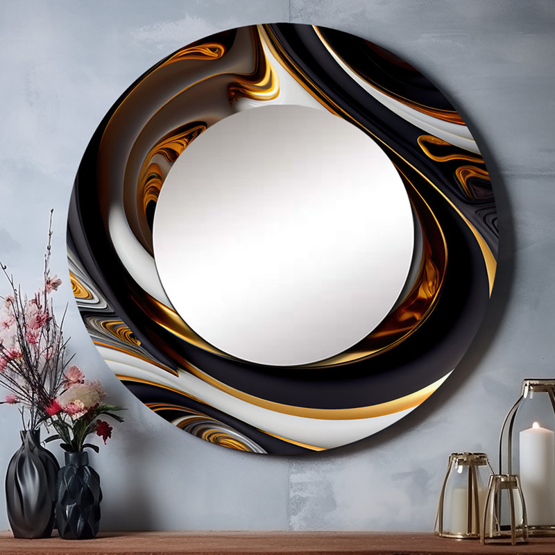 Pecolia liquide blanc vitrail VI - miroir décoratif spirales abstraites, miroir mural doré, 36 po x 36 po