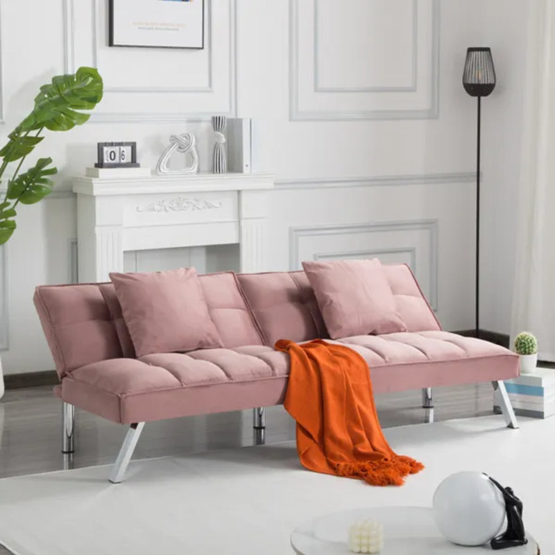 67.7" Futon Sofa Bed Convertible Sleeper Couch, 5-level Split Adjustable Backrest Velvet Futon With Metal & Solid Wood Frame For Living Room Office Guest Room