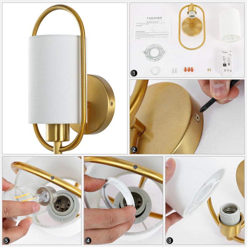 Haldea 6" Brass and Off-White Fabric Wall Sconce
