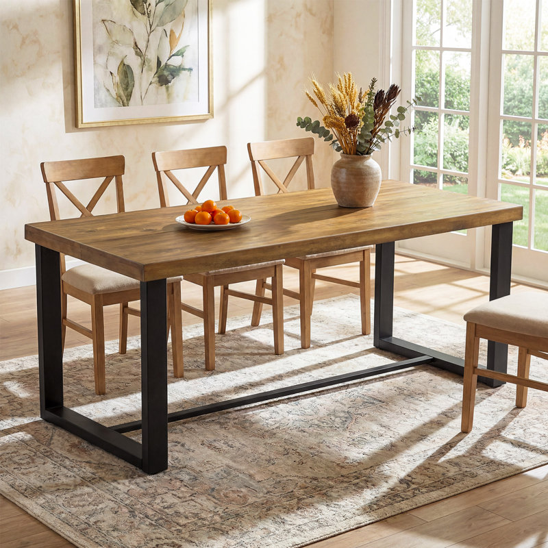 70.9" Solid Wood Dining Table, Farmhouse Kitchen Table 6-8 People With Heavy-duty Metal Legs