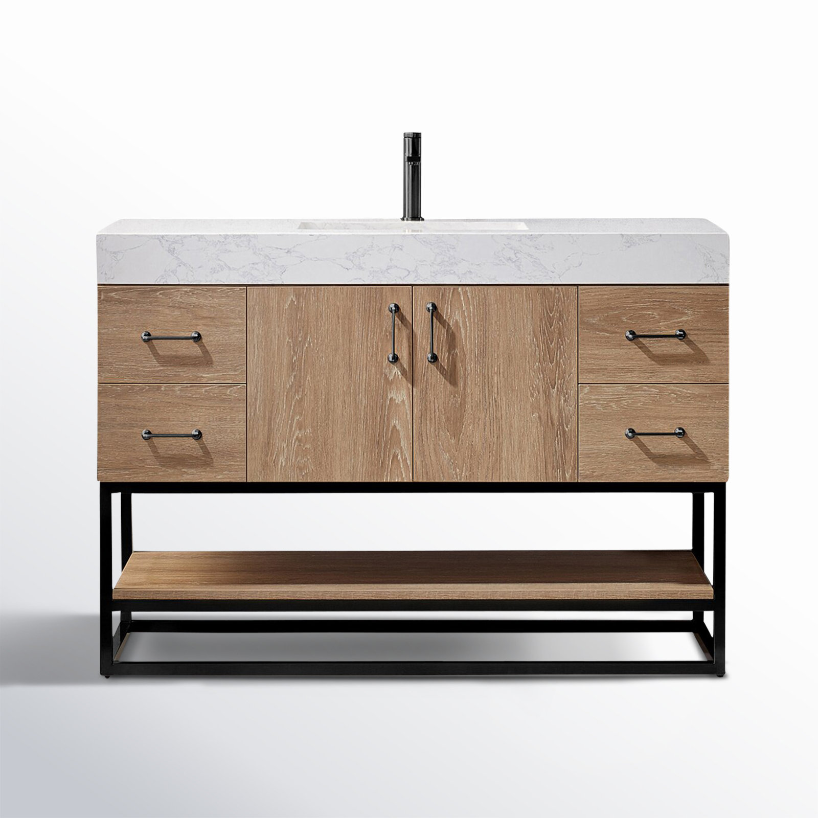 Alistair 48'' Single Bathroom Vanity, Matte Black, Natural Oak, White
