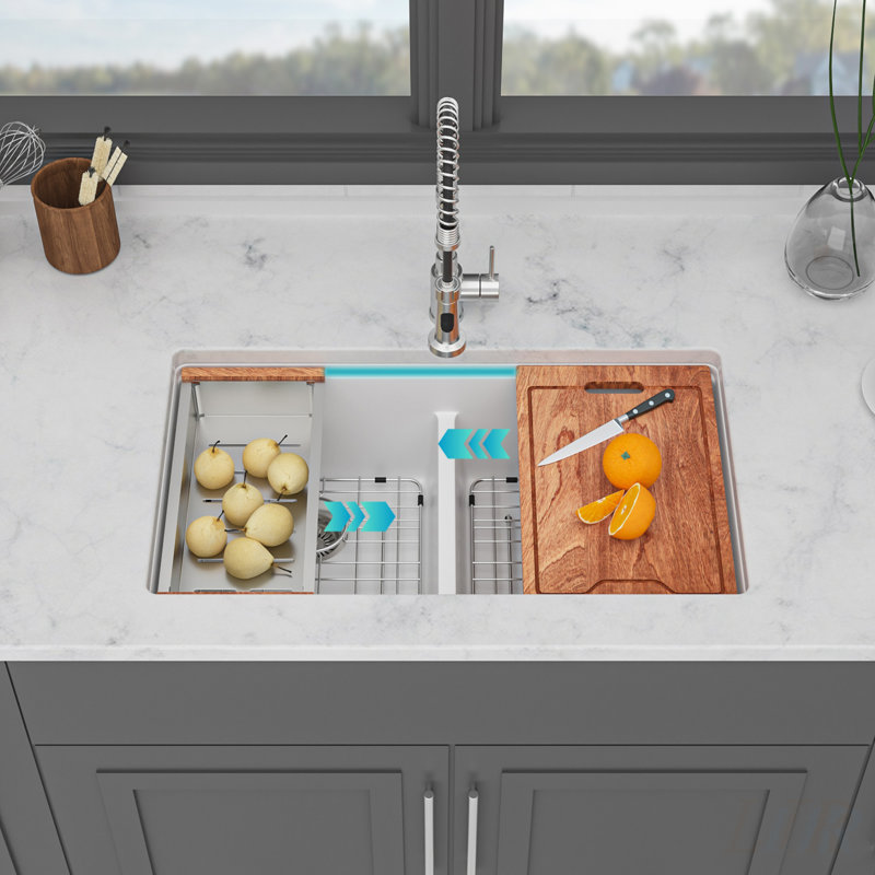 Durable Quartz Composite Double Bowl Kitchen Sink with Noise-Reducing Design and Hygienic Surface, Ideal for Modern Kitchens