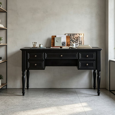 Black Classic American Style 5-drawer Desk