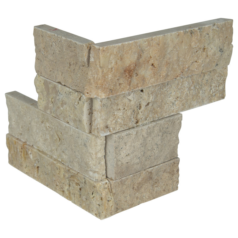 Carreau d'angle mural en pierre naturelle à face clivée Stonecrest Casella Cream 4,5 po x 9 po, Crème Casella