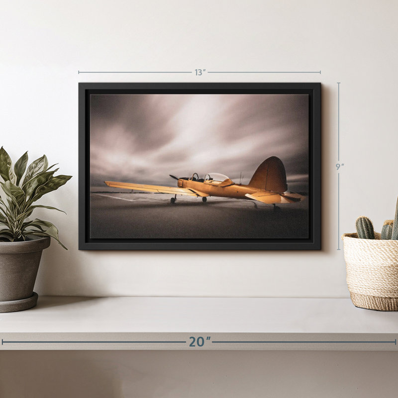 "Art mural jaune avion rétro", H 9 po x l 13 po