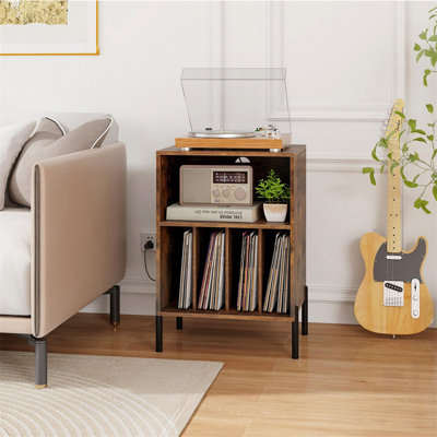 Record Player Stand With Charging Station, Holds 150 Albums by George Oliver