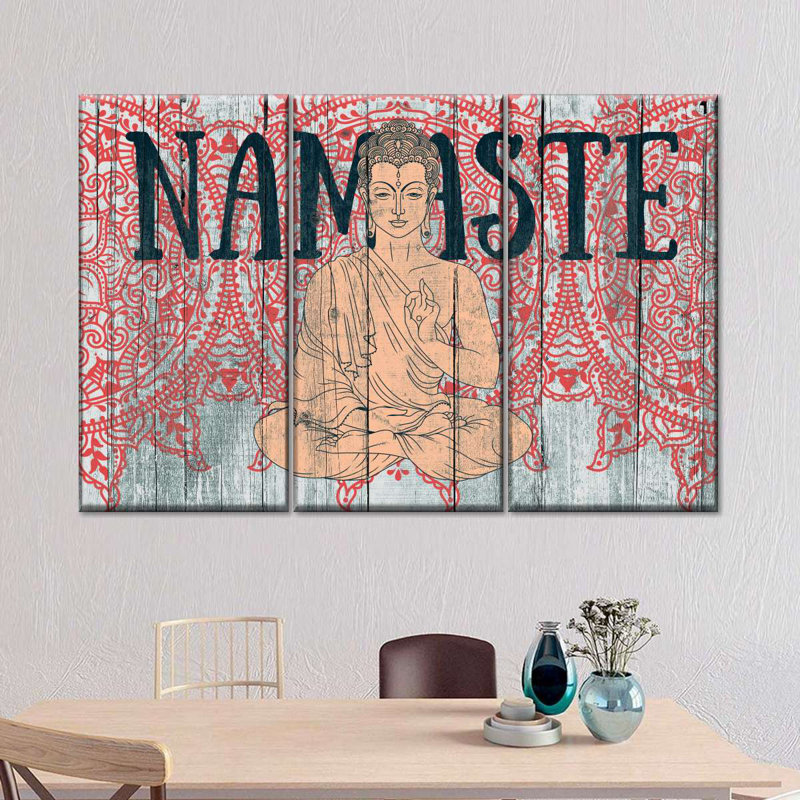 «Buddha Namaste Buddha», ensemble de 3 reproductions sur toiles par NirvanaDesigns, H 20 po x l 33 po x P 1,25 po