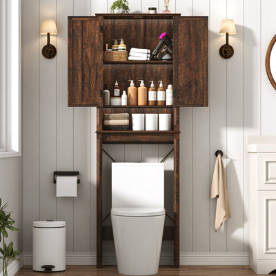 Au-dessus de la toilette, armoire de rangement de salle de bain, armoire de salle de bain de ferme avec porte de grange et colonne romaine