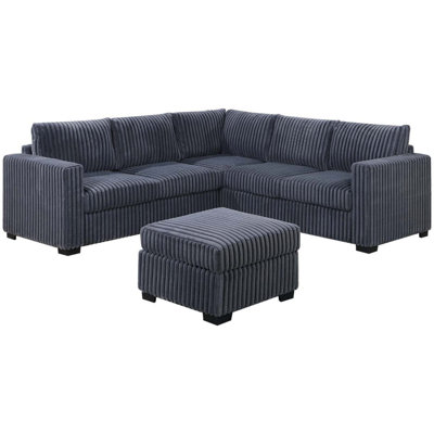 Beautiful 4-Piece Sectional Set W/ Ottoman One Arm Loveseat Corner Wedge Corduroy Upholstered Plush Couch