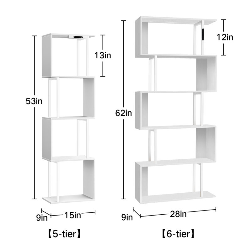 Steel Geometric Bookcase with Lighting and Touch Slider Control, White