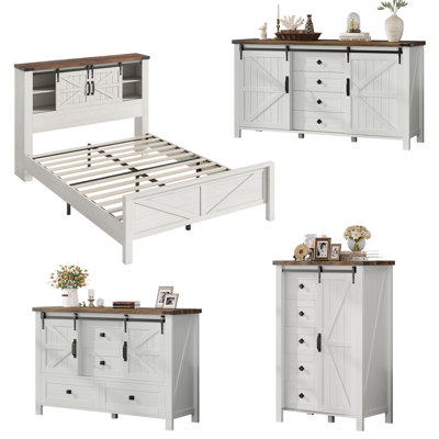 4-piece Farmhouse & Barn Door Design Bedroom Set